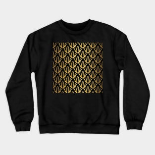 Gold Foil on Black Retro Vintage Art Deco Geometric Cross-Hatched Cone Pattern Crewneck Sweatshirt